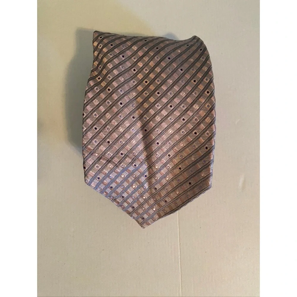 Pronto Uomo Mens Silk Tie Copper Bronze Striped Dotted X-Long Necktie